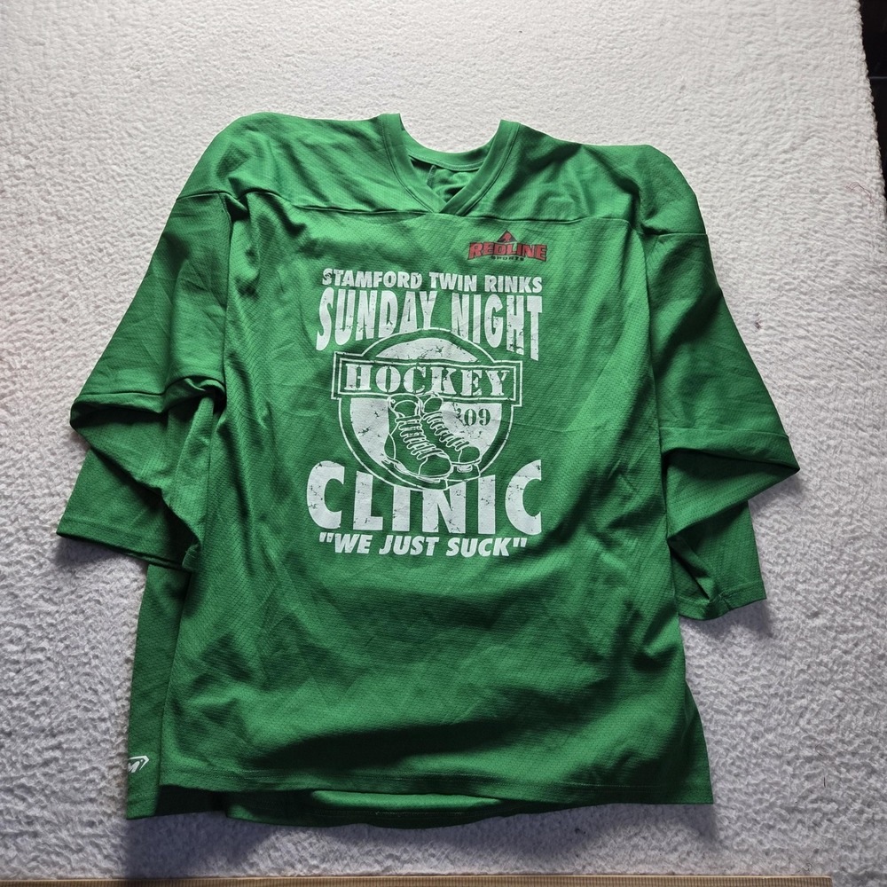 CCM Shirt Mens XL Green Long Sleeve Stamford Twin Rinks Hockey Clinic Jersey Top